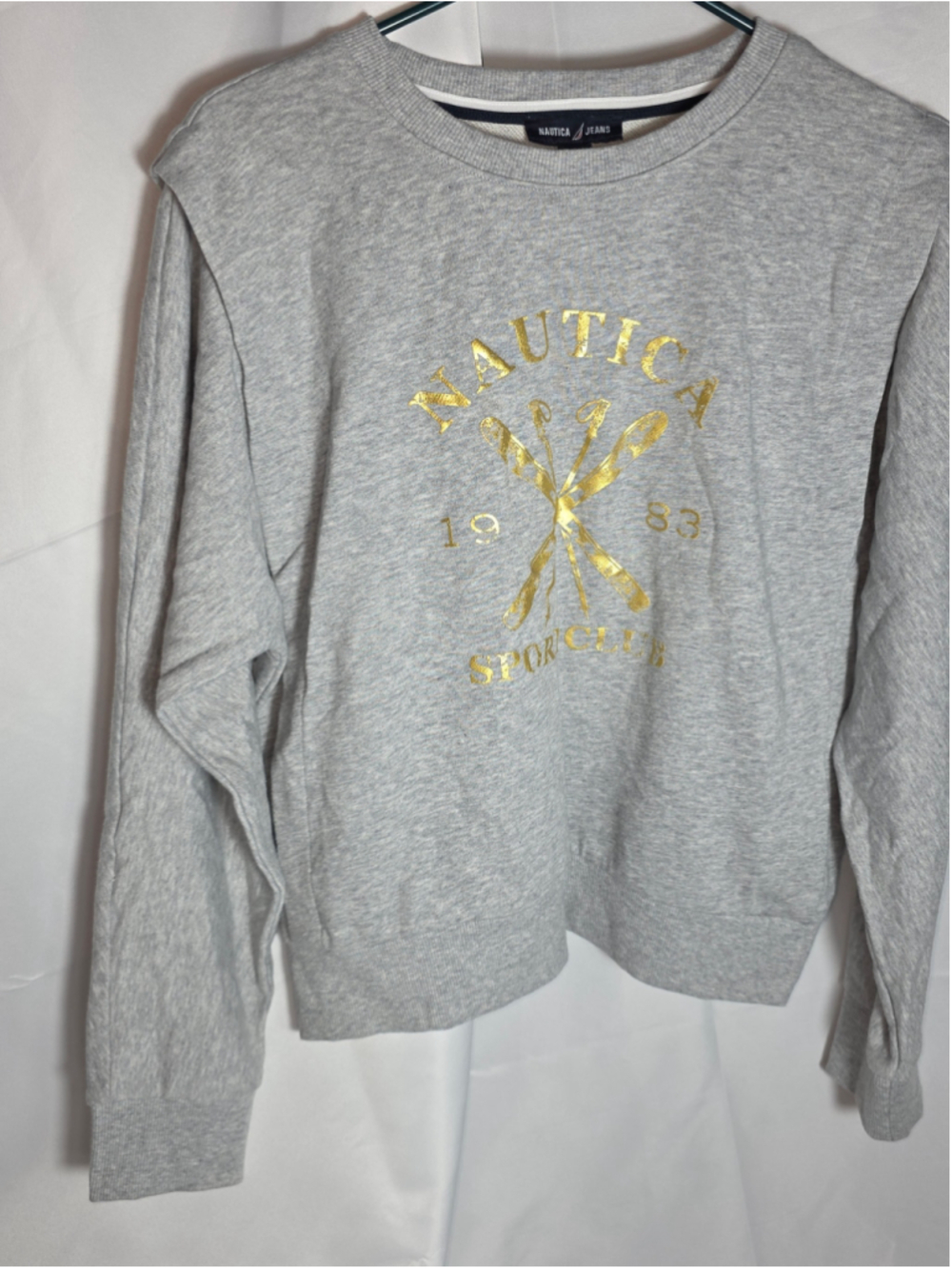 Women's Nautica Jeans Sweatshirt Size M Grey Gold Logo casual fall cozy
